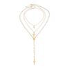 Ingemark 3Pcs/Set Vintage Cross Jesus Pendant Choker Necklace for Men Women Elegant Imitation Pearl Chain Party Jewelry Gifts