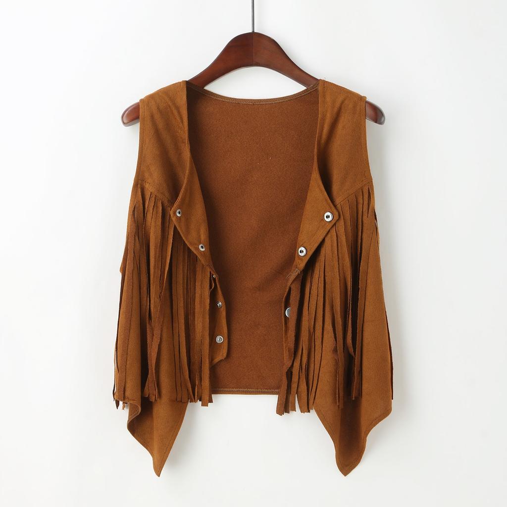 Women's Fashion Suede Buttonless Mid-Length Vest Solid Colour Vest Jacket