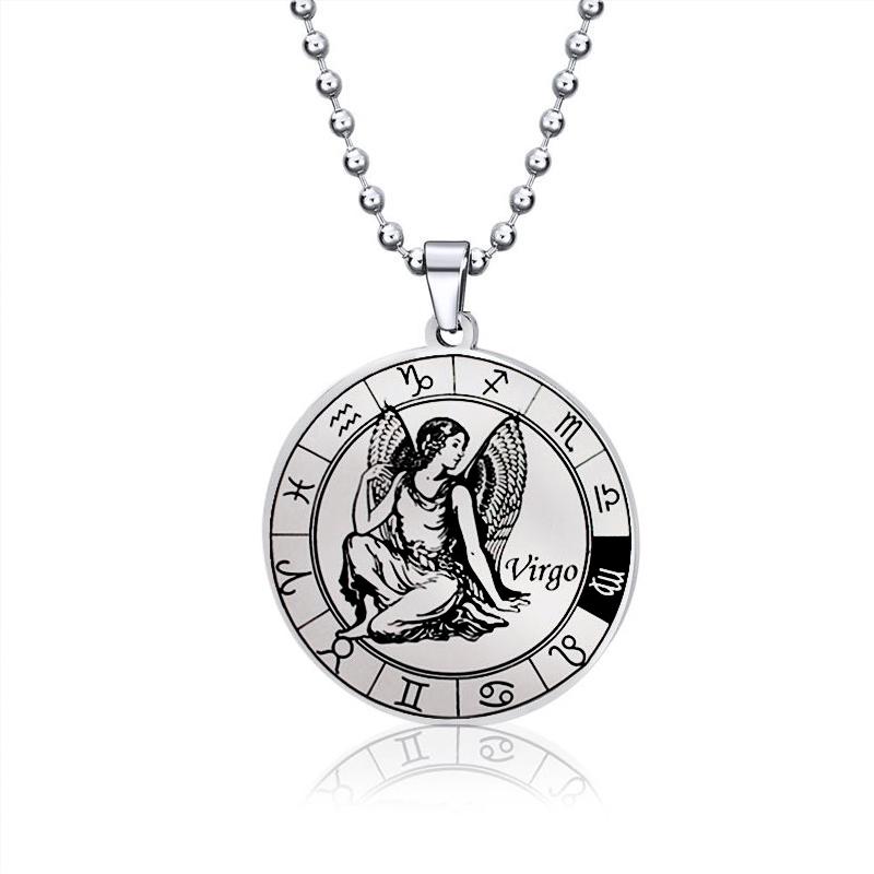 12 зодиакального созвездия Овен Рыбы Лев Весы Скорпион Козерог Кулон Ожерелье из нержавеющей стали Дамы Мужчины Серебряная цепочка Ожерелье Ювелирные изделия