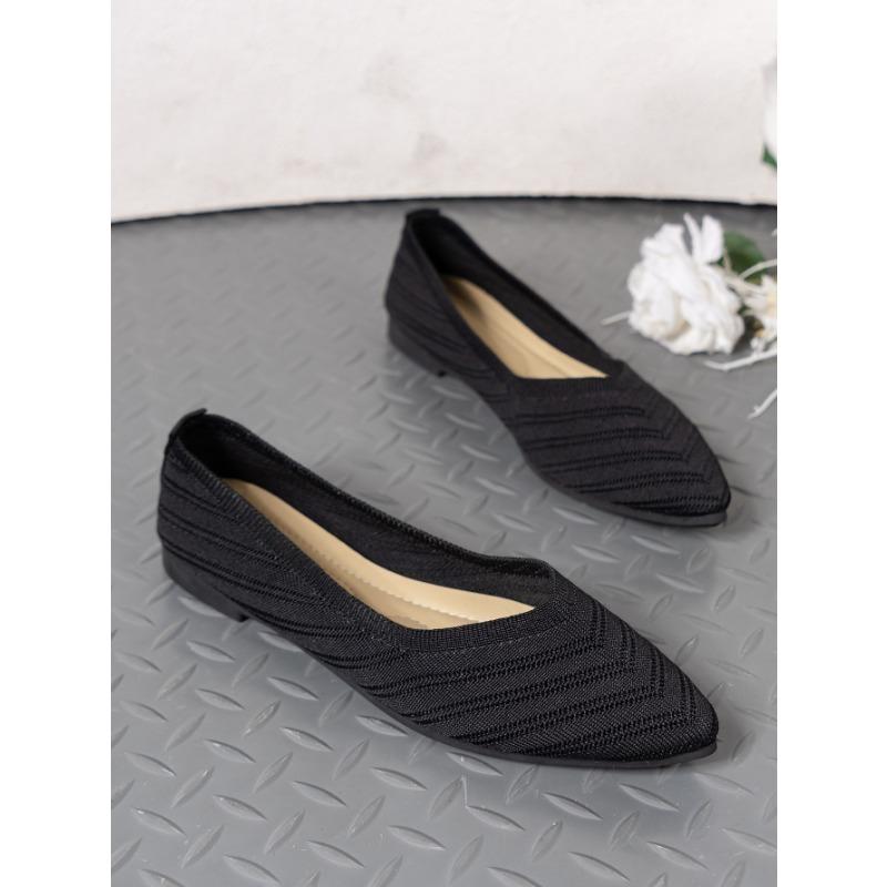 Острые тонкие туфли с неглубоким носком Женская обувь Дышащая плоская обувь Женская вязаная обувь больших размеров