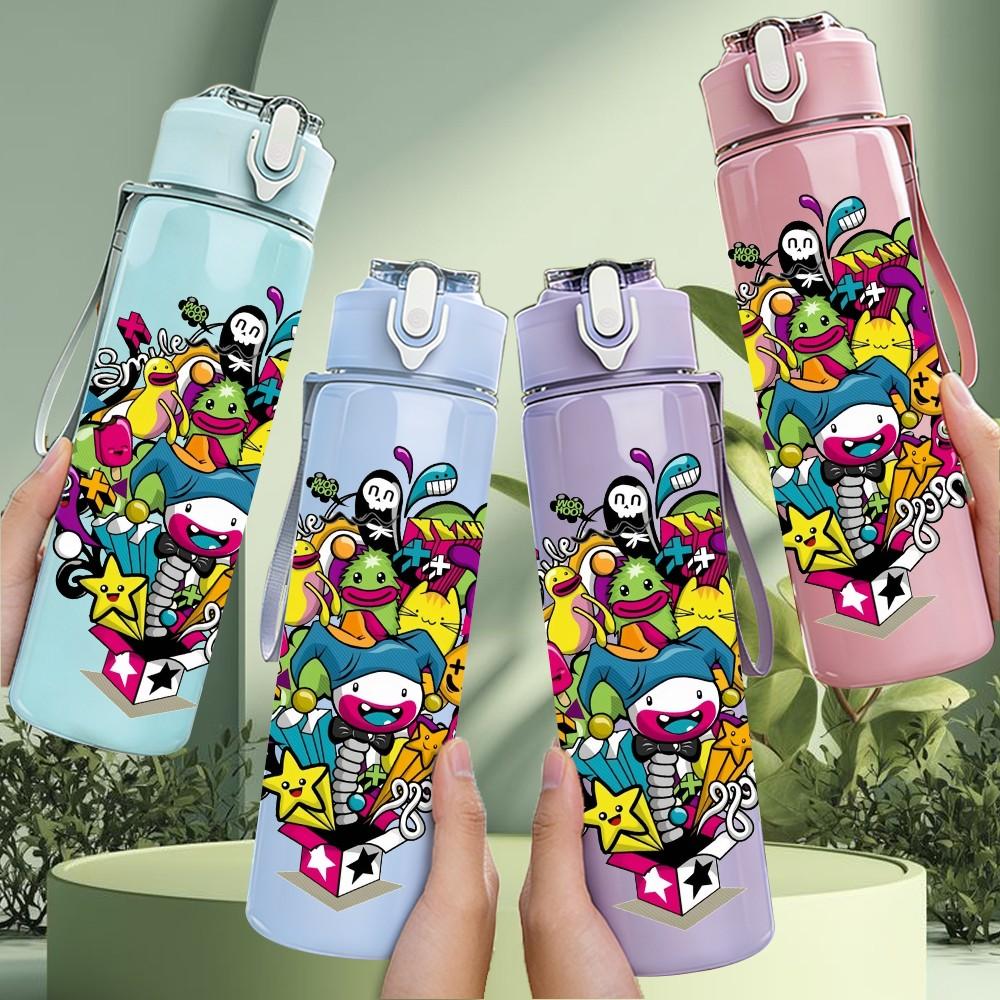 1PC Vibrant Abstract Flower 750ml Color Plastic Sports Water Bottle Leakproof Flip Straw Lid Suitable for Sports Office Home Use