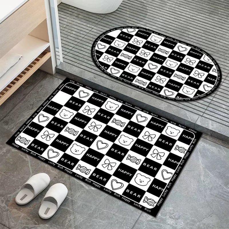 Простой ветровой диатомитовый грязевой шахматный коврик для ванной комнаты, черно-белый сетчатый впитывающий нескользящий коврик, быстросохнущий коврик для кухонной двери