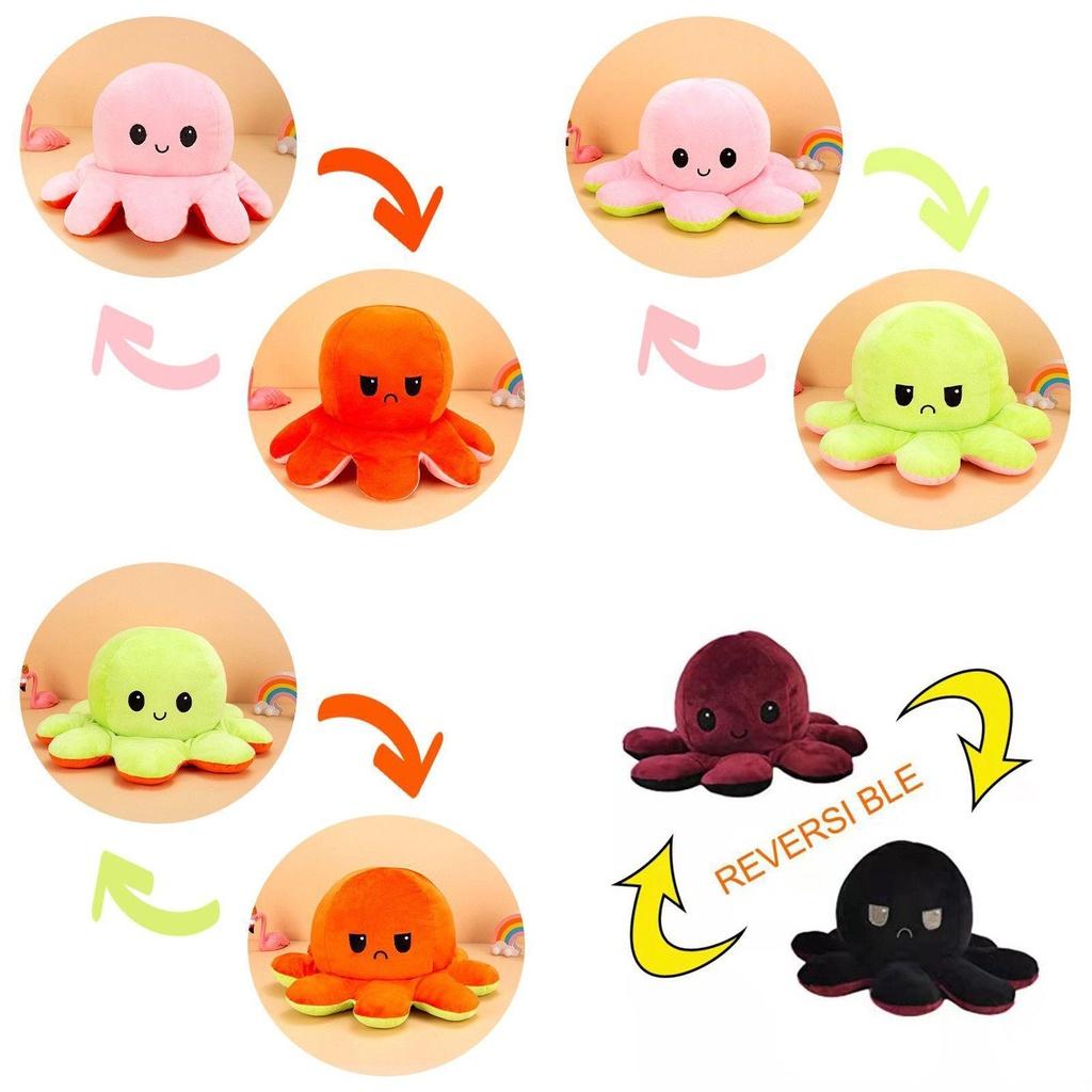 Unique Double-sided Flip Reversible Octopus Plush Toy With Realistic Expressions For Children