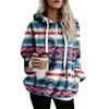 Women's Hooded Half Zip Fleece Sweatshirt Loose Fit Ethnic Geometric Print Pullover With Pockets