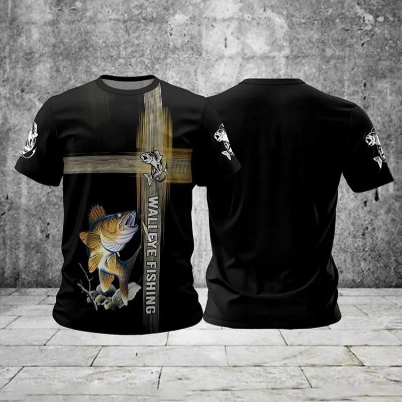 Летние мужские футболки для рыбалки с коротким рукавом, 3D-принтом рыбы, уличные футболки, хип-хоп, большого размера, мужские футболки, свободные, повседневные, с круглым вырезом, топы