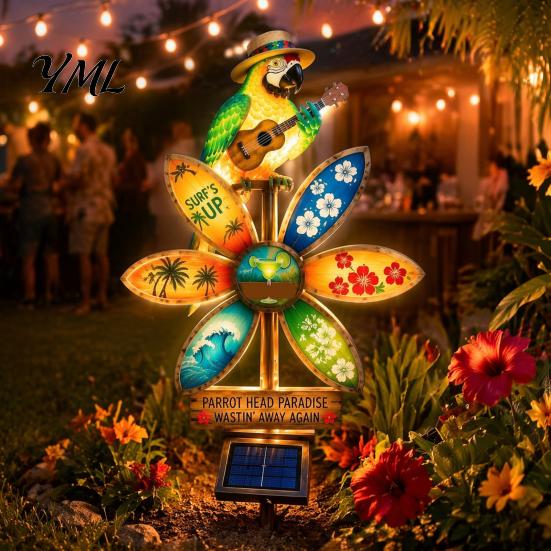 Weather Resistant Garden Art Resin Solar Parrot Light Ground Stake, Waterproof Outdoor Stake Tropical Flower Bed Illumination Yard Decor for