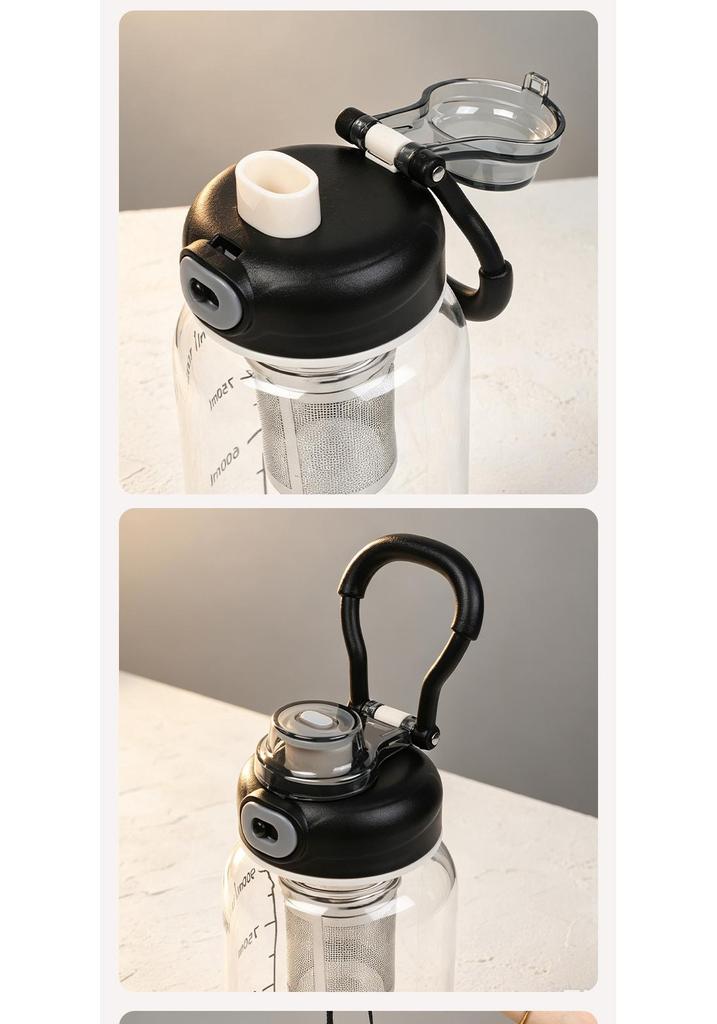 High-Capacity Glass Tea Separator Cup - Travel-Friendly, Heat-Resistant, with Measurement Scale, Thick Single Layer for Men and Women.