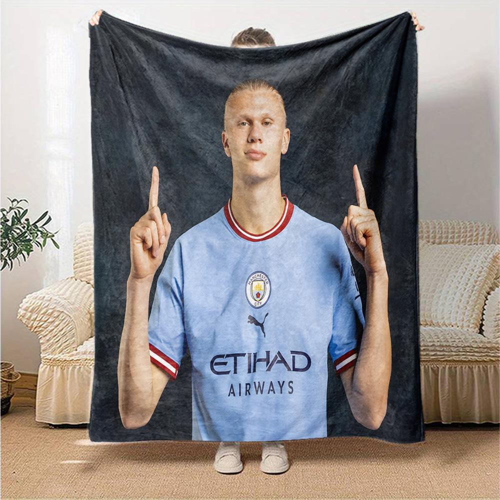 Haaland Player Pose Flannel Blanket, Soft Polyester, Modern Design, All-Season for Camping, Travel, Gifts for holidays or birthdays