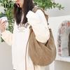 Japanese Literary Canvas Dumpling Bag, Casual Pleated Shoulder Bag, Drawstring Corduroy Messenger Women's Bag