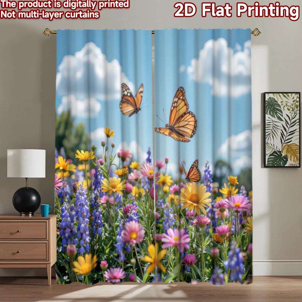 2D flat Photography Backdrop Scene Tapestry Butterflies Over Colorful Flowers 100% Polyester Family Party Use for Suitable