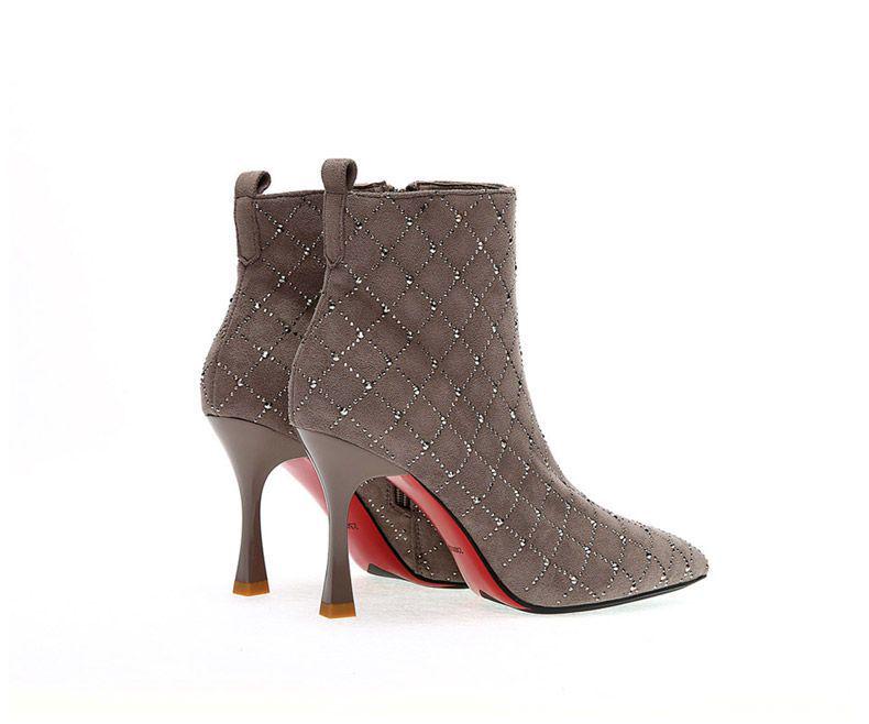 Women's Autumn/Winter Rhinestone Stiletto Ankle Boots with Zipper