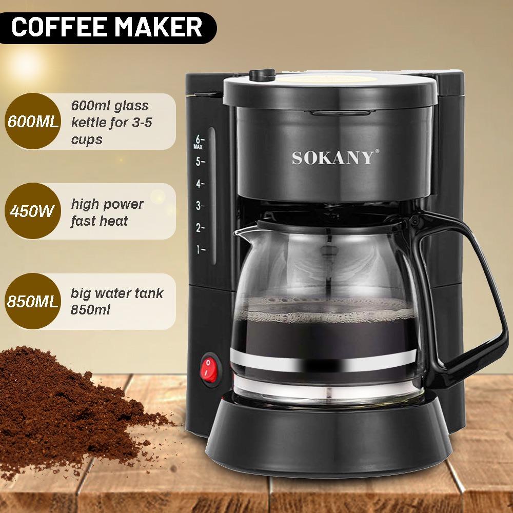 Compact 600ml Drip Coffee Maker 6 Cup Capacity for Home Use Includes Permanent Filter 450W