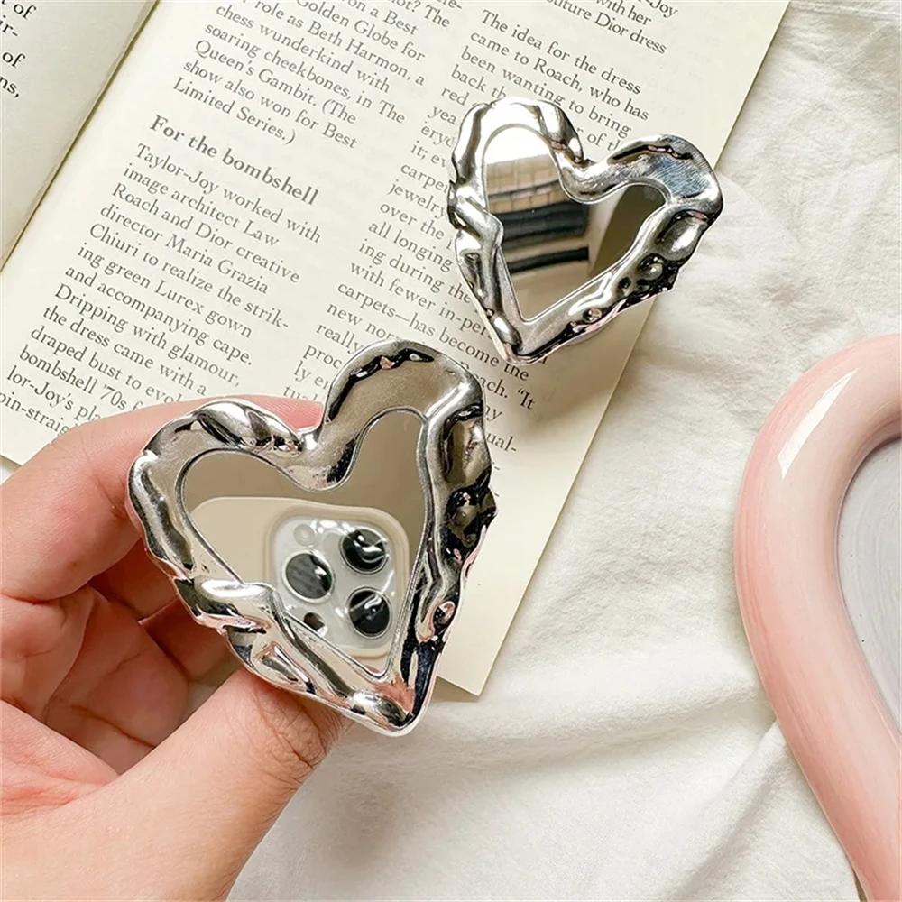 INS Korea Silver Heart Grip Tok Mirror Роскошный держатель для пальцев Griptok Мобильная подставка Поддержка сотового телефона Аксессуары для смартфонов