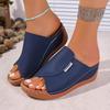 Fashion Comfortable Soft Sole Non Slip Mom's Shoes Casual Pu Slip On Sandals Round Toe Medium Wedge Heels Slides Women 2025 Summer