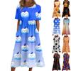 Летнее платье для женщин, повседневное пляжное свободное платье с короткими рукавами и принтом
