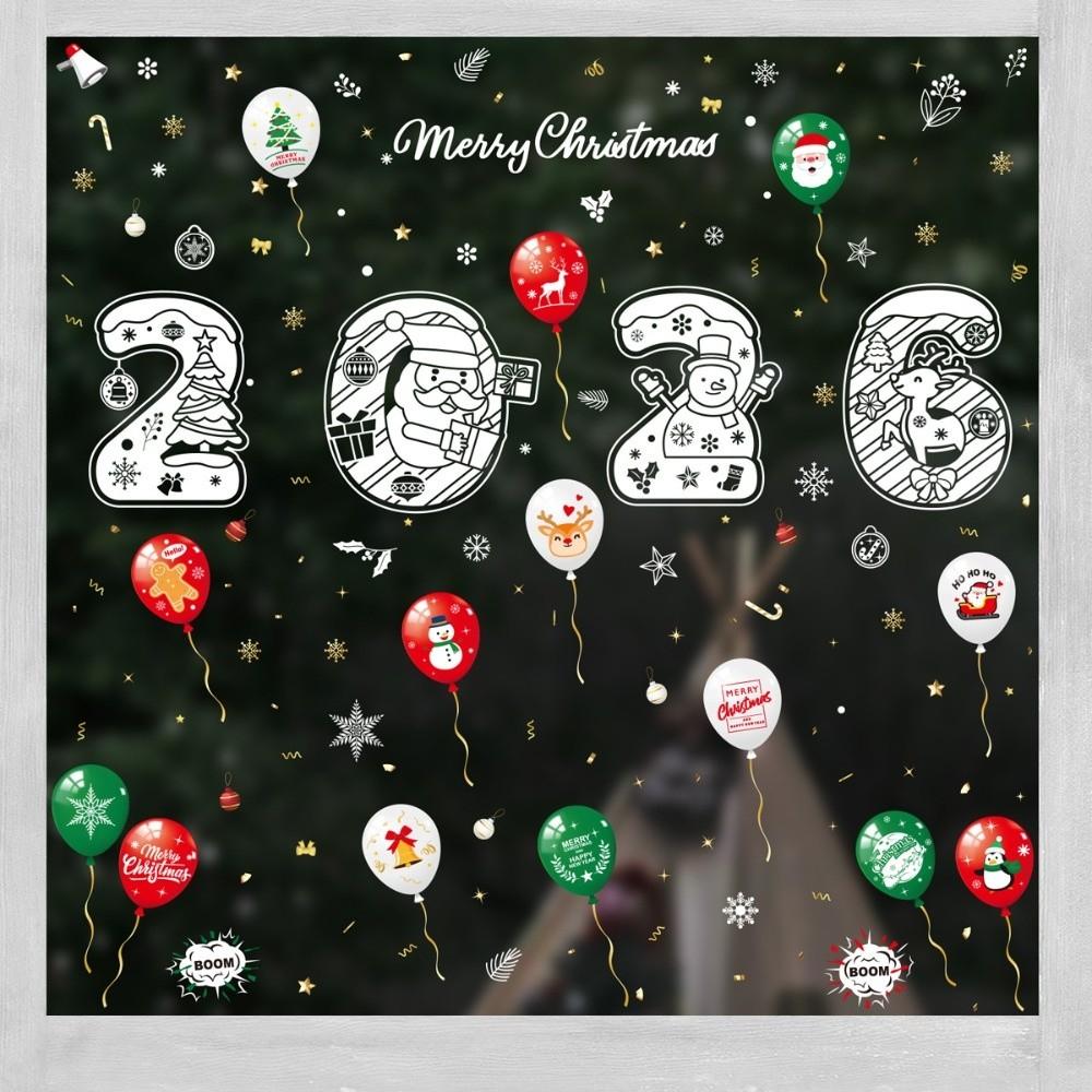 2026 Christmas Window Sticker Santa Claus Pattern Elk Snowman Design Festival Party Sticker Snowflake Motif