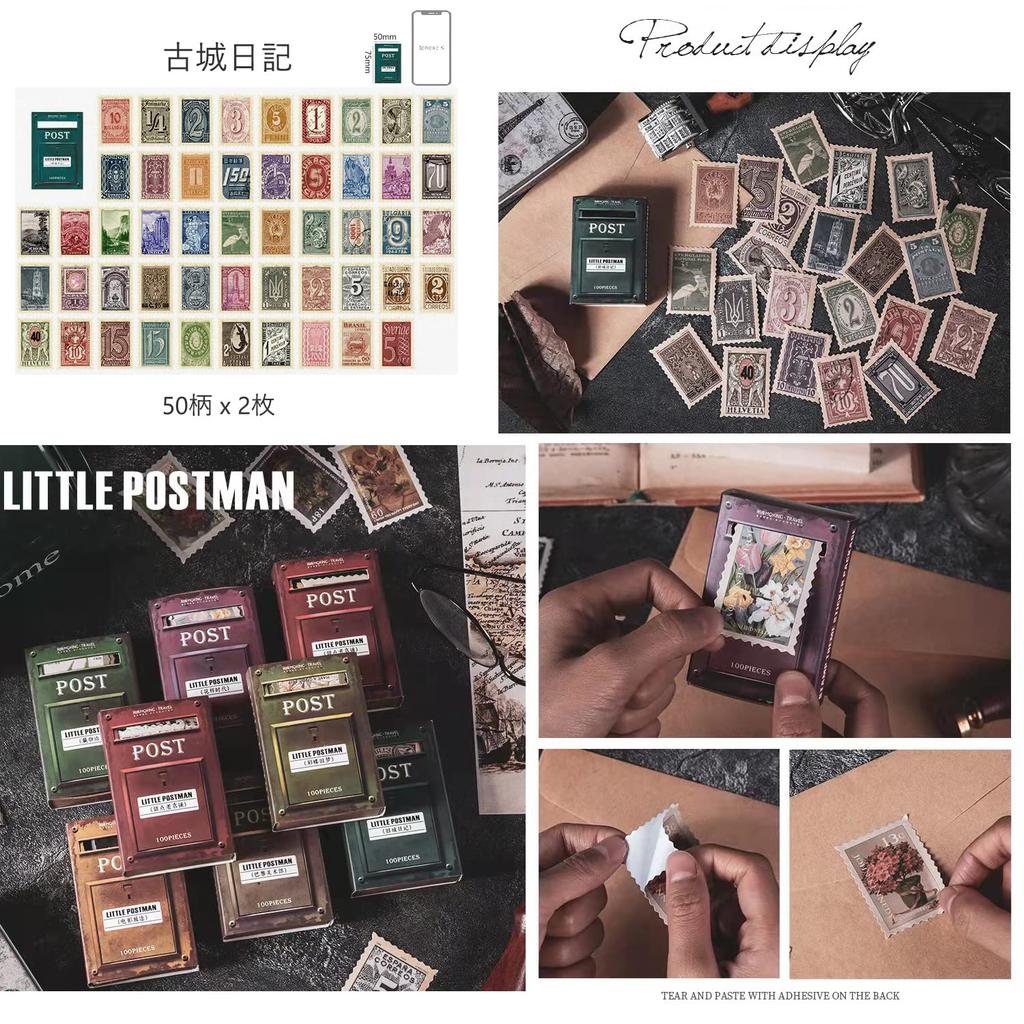 Набор из 100 ретро-марок-стикеров, идеально подходящих для мини-антикварных и почтовых отправлений, Замкового дневника, спичечных коробков, коллажей, открыток, календарей, планировщиков, блокнотов, (Старый