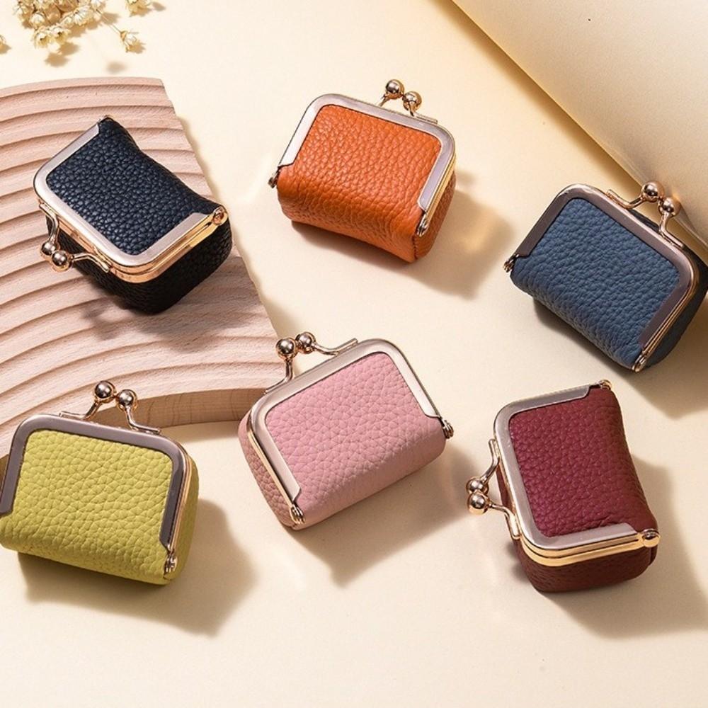Soft PU Leather Kiss Lock Coin Purse Solid Color Square Leather Jewelry Bag Multifunctional Mini Small Item Bag Ring