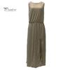 Женское летнее платье с плиссировкой, круглым вырезом, без рукавов, однотонное, свободное, с разрезом, макси-платье, повседневная одежда для свиданий, вечеринок, длинное платье