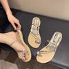 Rhinestone Toe Sandals Women's Shoes 2025 Summer French Temperament Outer Wear Fashion with Skirt Slippers Beautiful Flip-flops