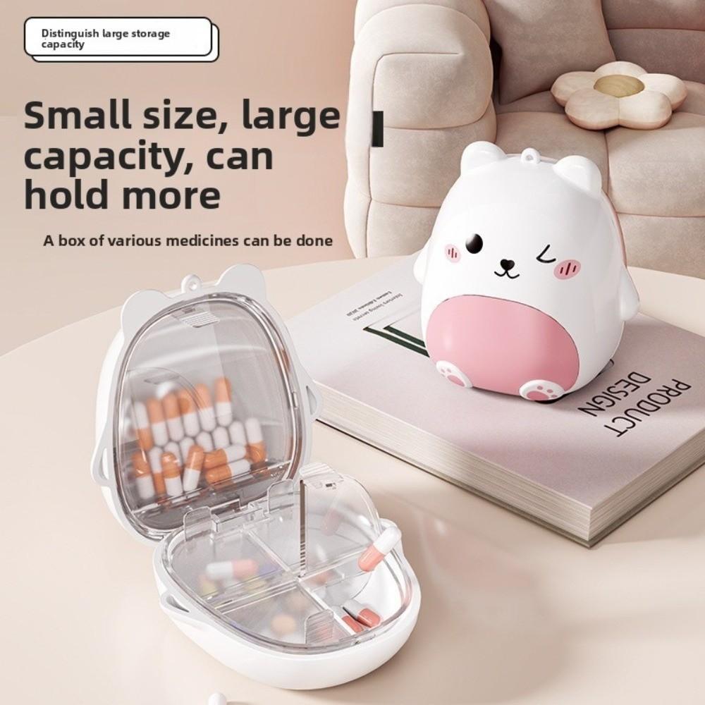 Cartoon Bear Drug Storage Case 5 Grids Mini Pill Organizer Portable Pill Dispenser Box for Travel