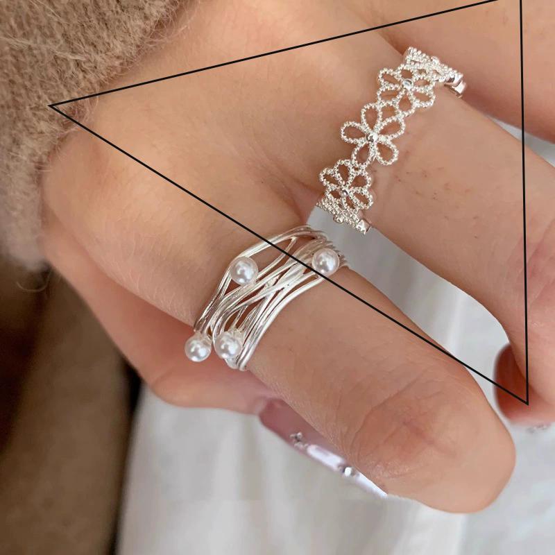 925 Silver Flower Lace Ring Korean Fashion Opening Inlaid CZ Adjustable Rings Valentine's Day Gift