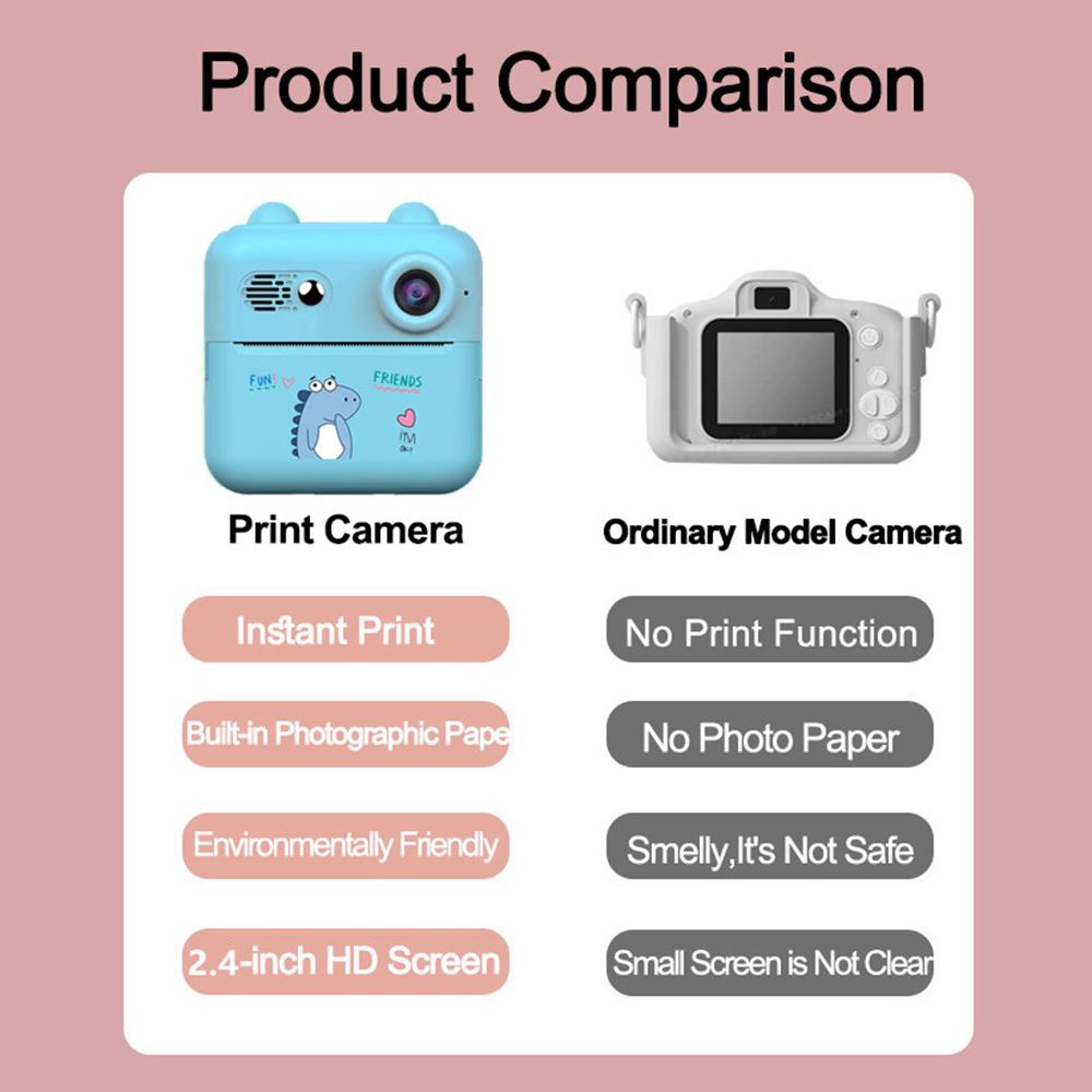 Портативный мини-фотопринтер с камерой мгновенной печати 1080P для детей с камерой 1200 Вт и экраном 2,4 дюйма