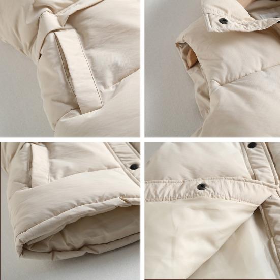 Women Winter Coat with Pockets Press Button Closure Padded Stand Collar Sleeveless