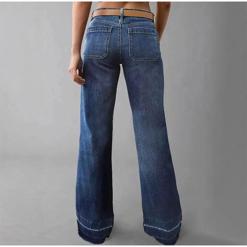 Новинка 2025 года, весна-осень, женские повседневные свободные джинсы с широкими штанинами и карманами в стиле пэчворк, длинные брюки, удобная посадка, джинсовые брюки