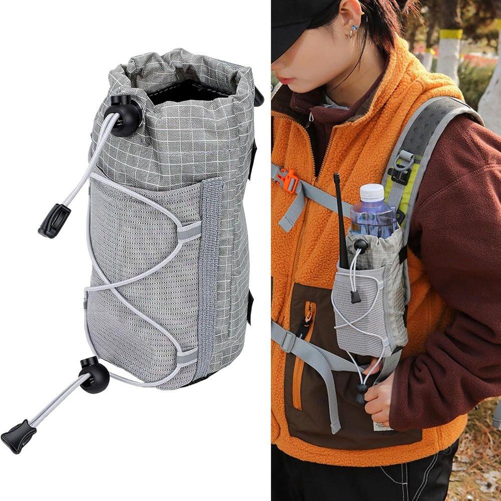 Adjustable Strap Water Bottle Pouch Grid Nylon Drinkware Attachment  Outdoor Activities