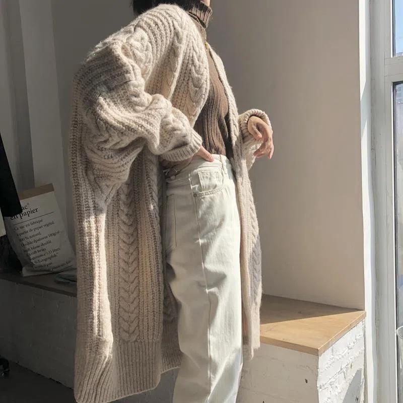 Женский корейский повседневный длинный свитер, кардиган, офисный женский мягкий удобный однотонный свободный трикотаж с длинными рукавами и рукавами «летучая мышь»