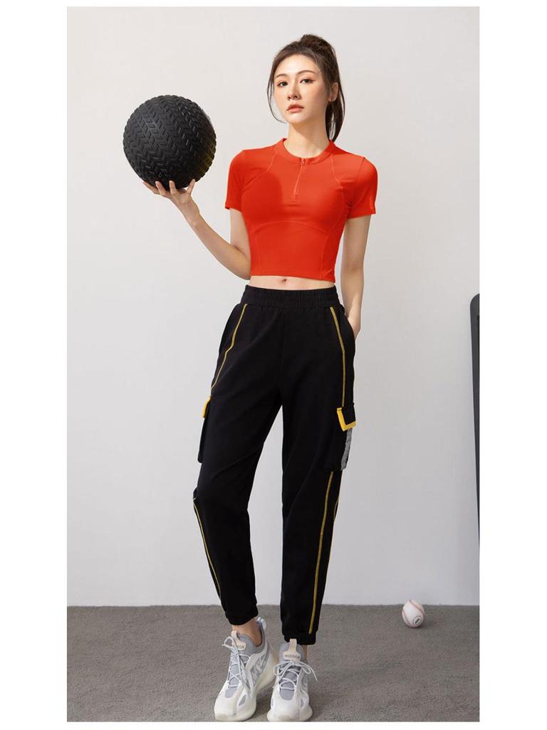 Женская быстросохнущая футболка для бега с застежкой-молнией на половину длины — летняя легкая футболка для йоги с коротким рукавом