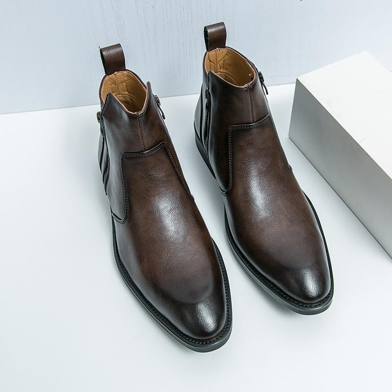 Chelsea Boots Men's British Style Korean Version Inner Height Increase Short Boots High Sense Fashion Leather Boots Hair Stylist Martin Boots