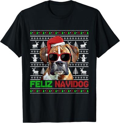 Boxer Dog Feliz Navidog Funny Christmas Men Women Kids T-Shirt