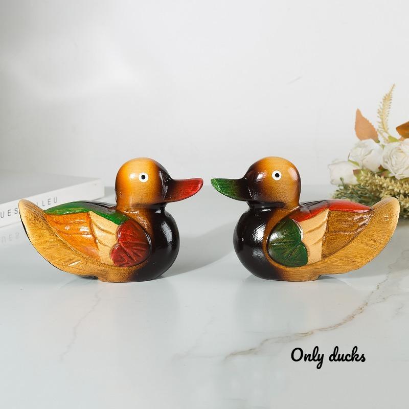 Mandarin Duck Wooden Hand Drawn Colorful Duck Ornament New House Wedding Decoration Home Desktop Decoration