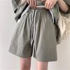 2 Pcs/Set Women Hoodie Shorts Set Half Zipper Hooded Three-quarter Sleeve Loose Big Pocket