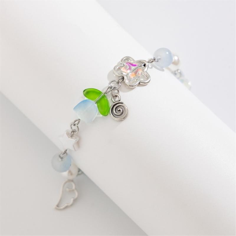 Модный браслет ручной работы с цветочными кисточками, цепочка с цветочным узором и бусинами, регулируемая длина, браслет, ювелирные изделия для женщин