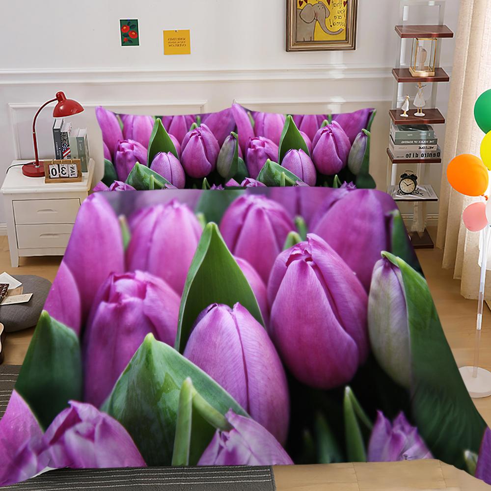 3D комплект постельного белья с цветами, тюльпан, пододеяльник, наволочка, двуспальная кровать, полноразмерное покрывало, моющаяся молния, удобное украшение для дома