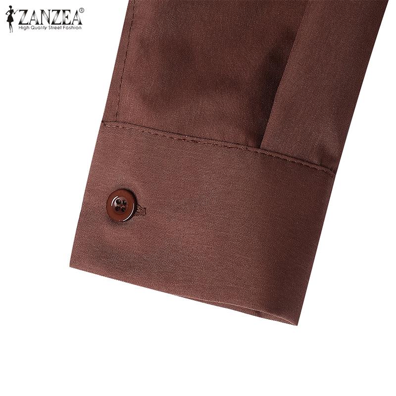 ZANZEA Женское повседневное свободное длинное платье с отложным воротником и длинным рукавом