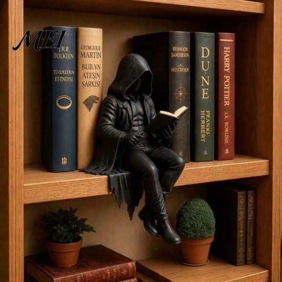 Gothic Reading Corner Accessory Dark Fantasy Figure, Skeleton Book Statue, Academy Bookshelf Ornament Home Decor for Library Office Study Room