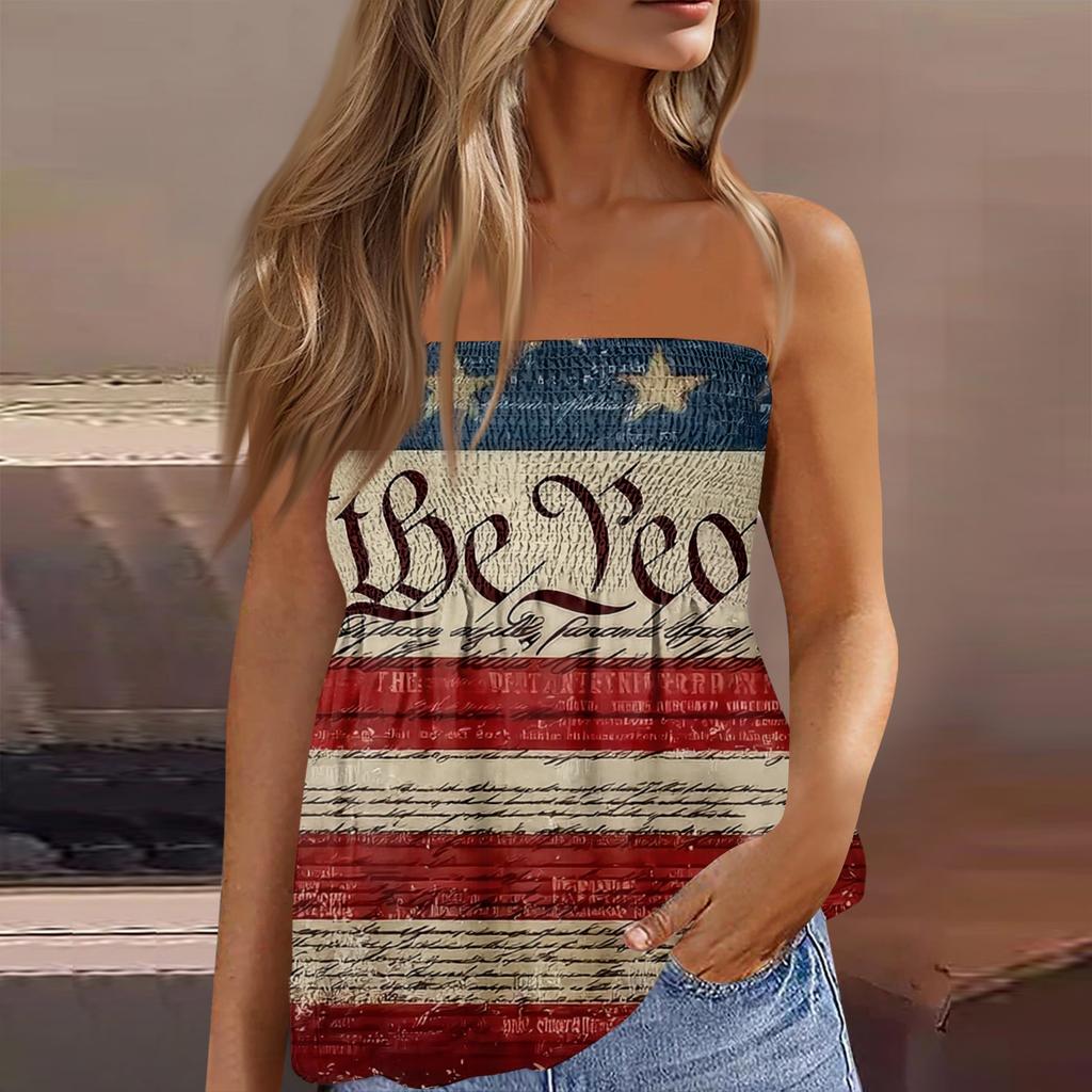 Women's fashionable sexy backless elastic Independence Day print bandeau top