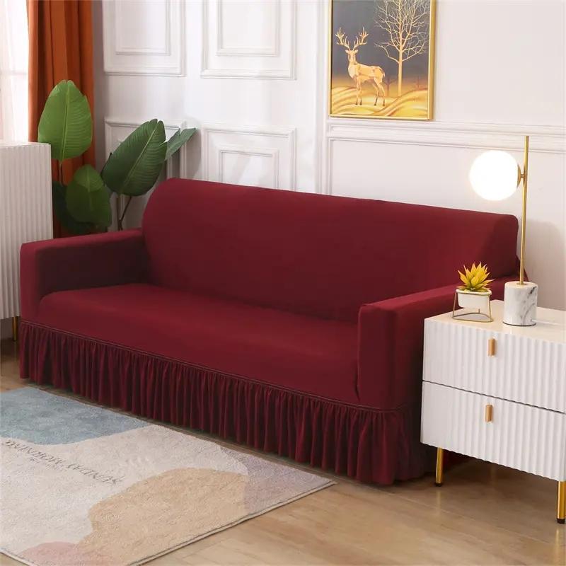 Премиальная однотонная эластичная чехол-накидка на диван с юбкой, домашний декор, нескользящий чехол, защитный чехол для мебели, дивана