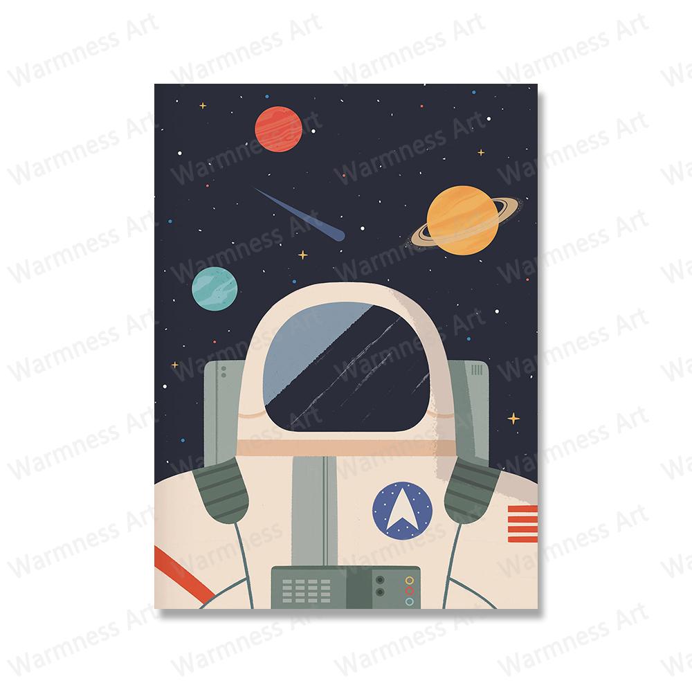 Solar System Wall Art Earth Poster Educational Print Spaceship Rocket Decoration Picture Astronaut Poster for Nursery Home Decor