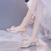 Summer 2024 Open Toe Women's Slippers and Ladies Sandals Comfortable Elegan with Bow Shoes Off White Slides High Up To 5cm Heel