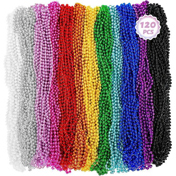 Bead Necklace, 120PCS Mardi Gras Beads, 33" Colorful Mardi Gras Beads Necklaces, Women Men Party Costume Accessories Parade Throws Bulk Party Favors