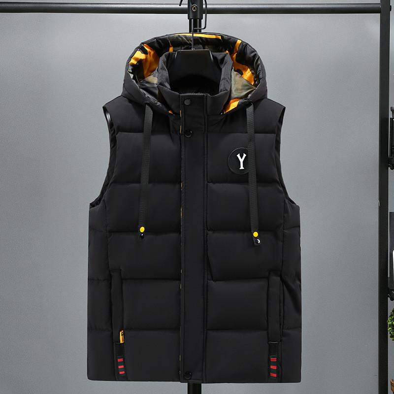 Men's Vest Jacket, Thick Cotton Waistcoat, Warm Vest, Trendy Loose Outer Wear, Fashionable and Handsome Hooded Vest