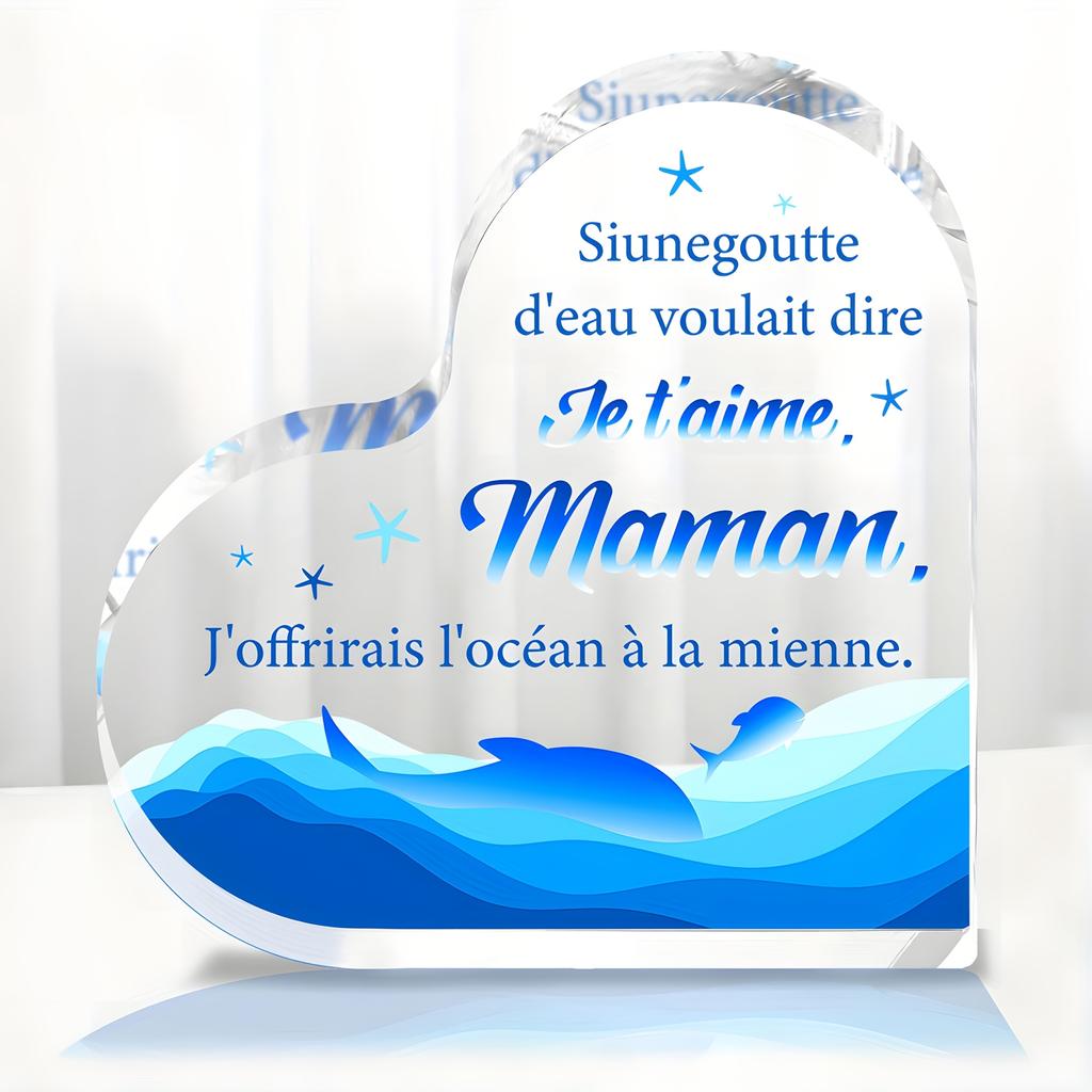2D Flat, 1pc French Acrylic Ornament for Mom - "If a Drop of Represents I Love You" French Phrase Tabletop Decor, Irregular -Shaped Suitable for Mothe