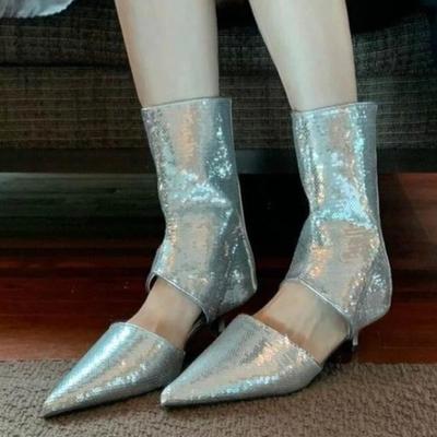 Распродажа женской обуви 2024 года, модные женские сапоги с рукавами, лето-осень, острый нос, однотонные сексуальные платья, туфли на шпильке или тонком каблуке