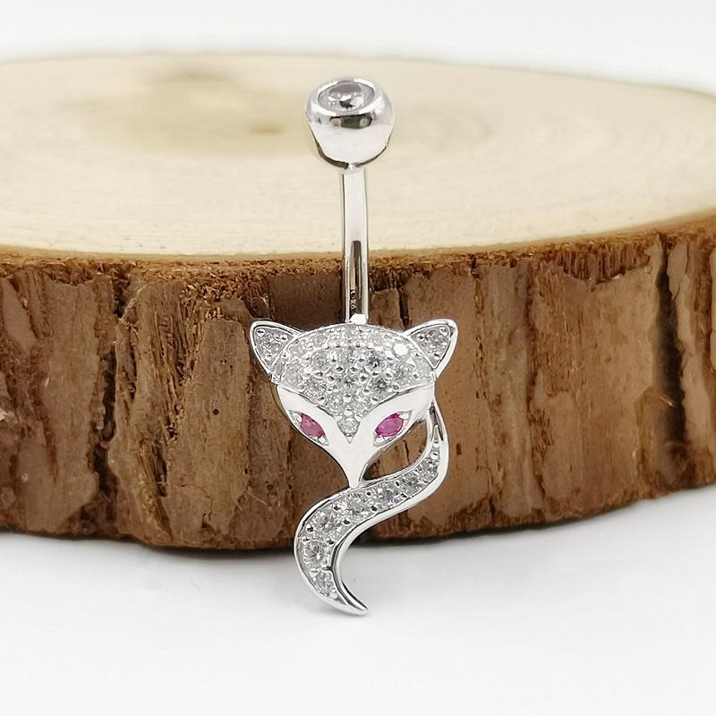 Кольцо на пупок из стерлингового серебра S925 с цирконием, ювелирные изделия на пупке с лисой