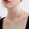 Women Girl Faux Pearl Necklace with White Camellia Flower Pendant Temperament Dressing-Up